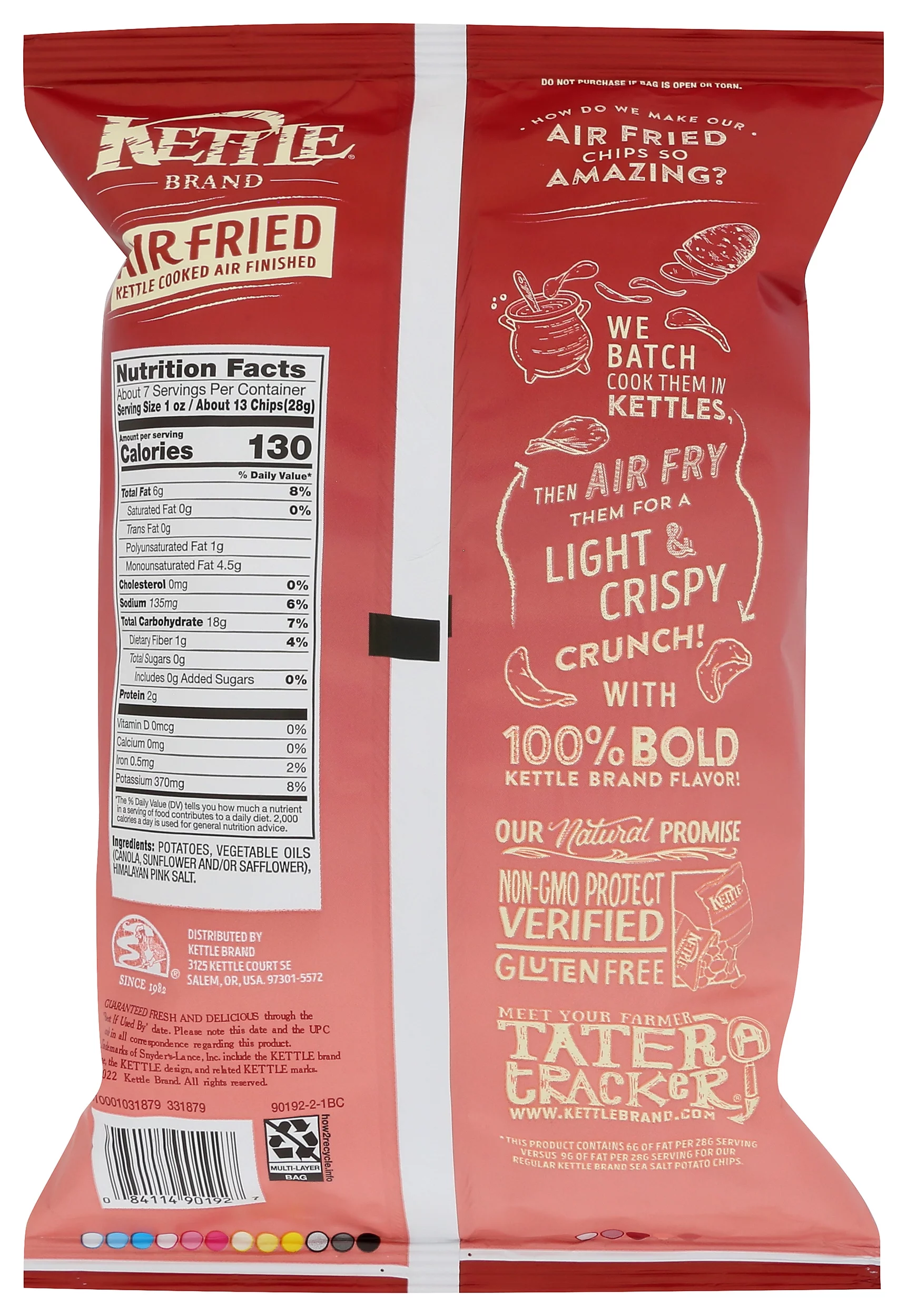 Kettle Bran, Kettle Cookedair Fried Potato Chips, Himalayan Salt, 6.5 Ounce, Pack Of 12