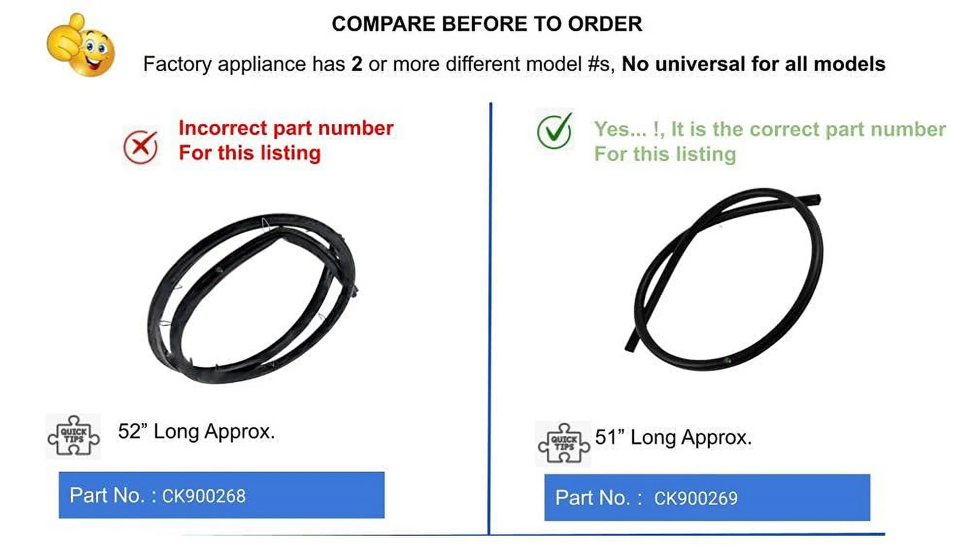 GlobPro 316239700 CK900268 Electric Range Oven Door Seal with Clips 52