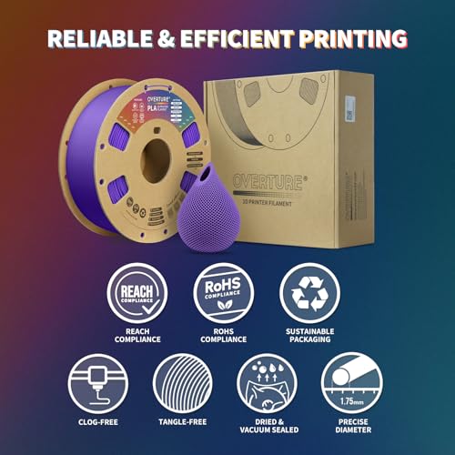 OVERTURE PLA Filament 1.75mm PLA 3D Printer Filament, 2kg Cardboard Spool (4.4lbs), Dimensional Accuracy +/- 0.02mm, Fit Most FDM Printer (Black 2-Pack)