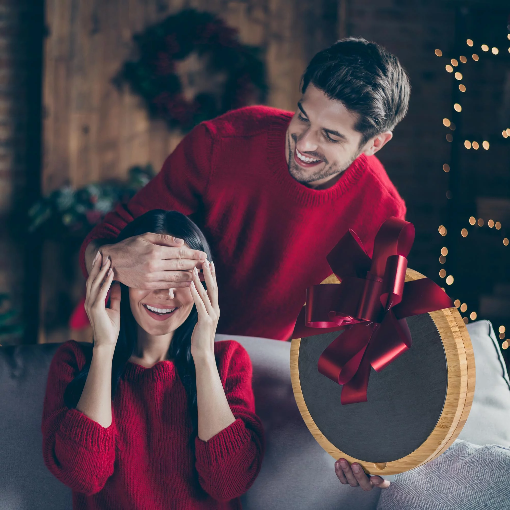 BlauKe® Bamboo Cheese Board with Knife Set and Slate – 12 inch Round Charcuterie Board, Serving Tray, Platter, Wood Cheese Board Set – Gift Idea