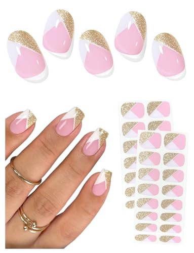 Semi Cured Gel Nail Strips (Holly Leaf N01), Christmas Green, 30 Pcs Gel Nail Wraps, Stickers, Snowflake, Polka Dot, Works with Any UV Lamps