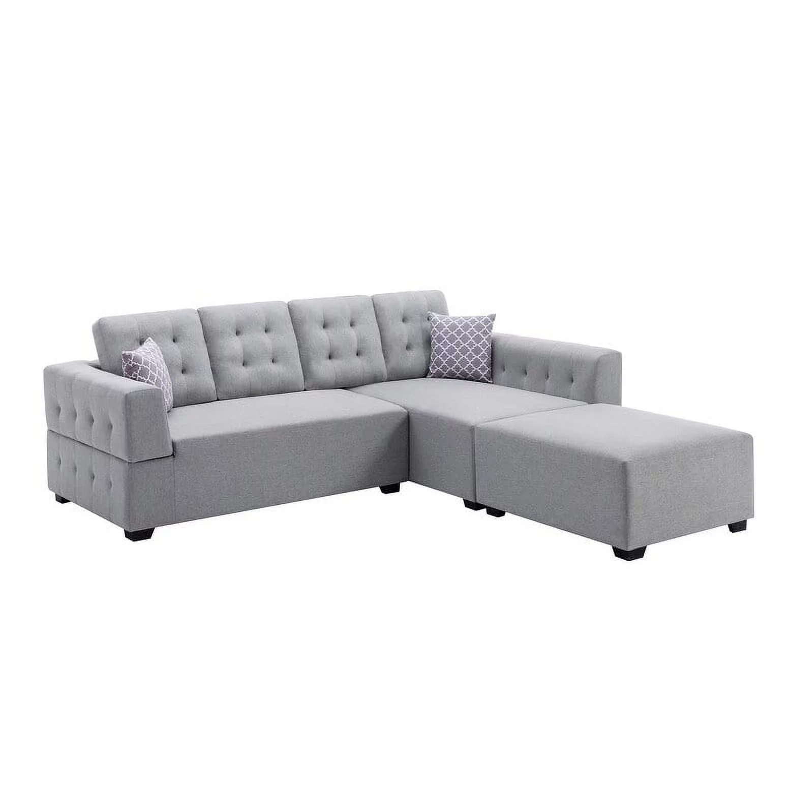 Ordell Linen Sectional Sofa with Right Facing Chaise Ottoman & Pillows Light Gray