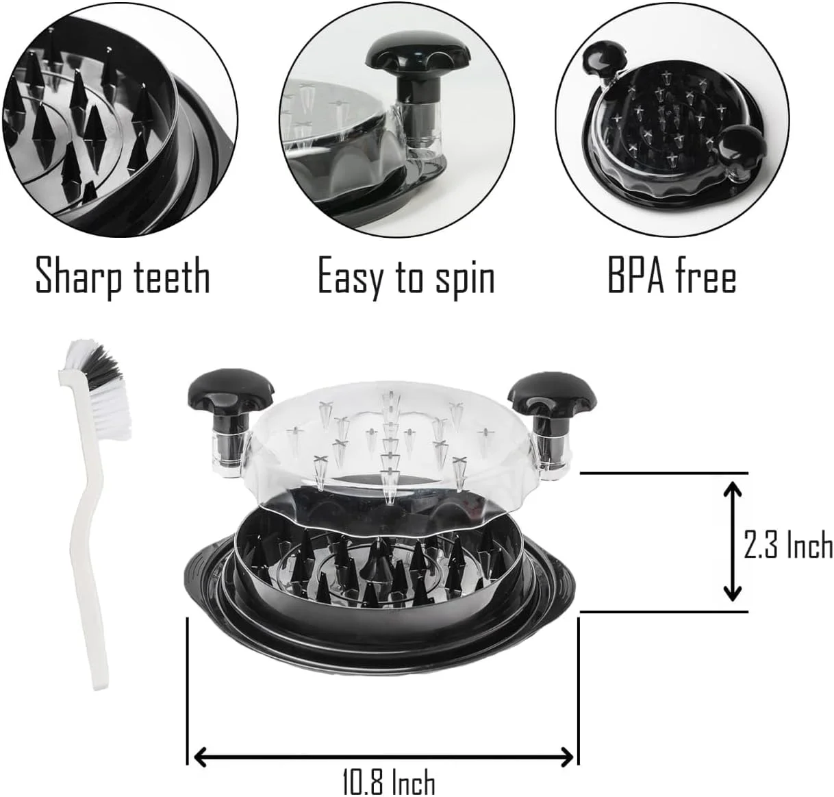 Ragnify Non-Skid Chicken Shredder Tool with Transparent Lid & Cleaning Brush, Alternative to Claws Meat for Boil Chicken, Beef and Other Meat 10.8 Inches  (Black)