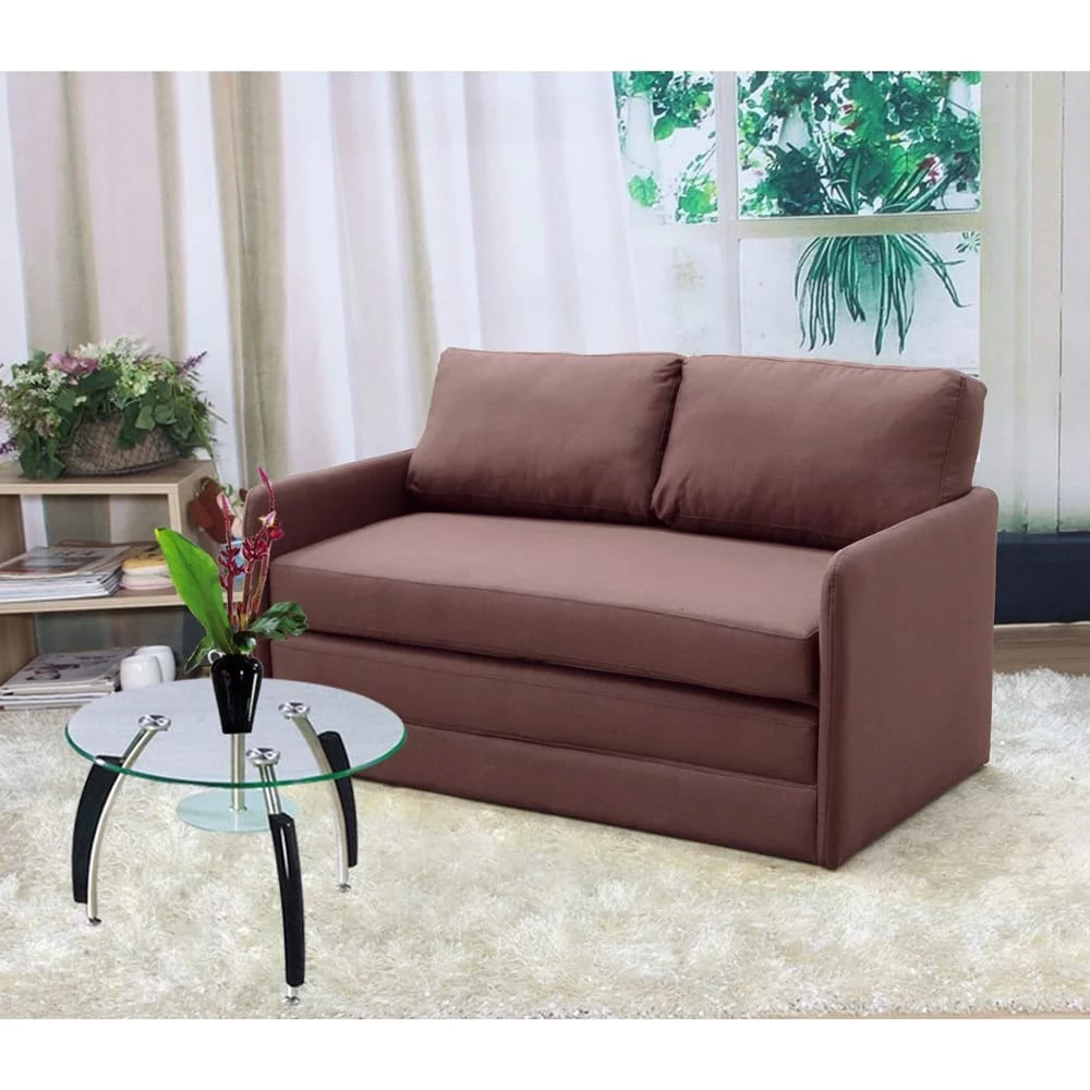 Container Furniture Direct Reversible 5.1 inches Foam Fabric Loveseat and Sofa Bed Brown