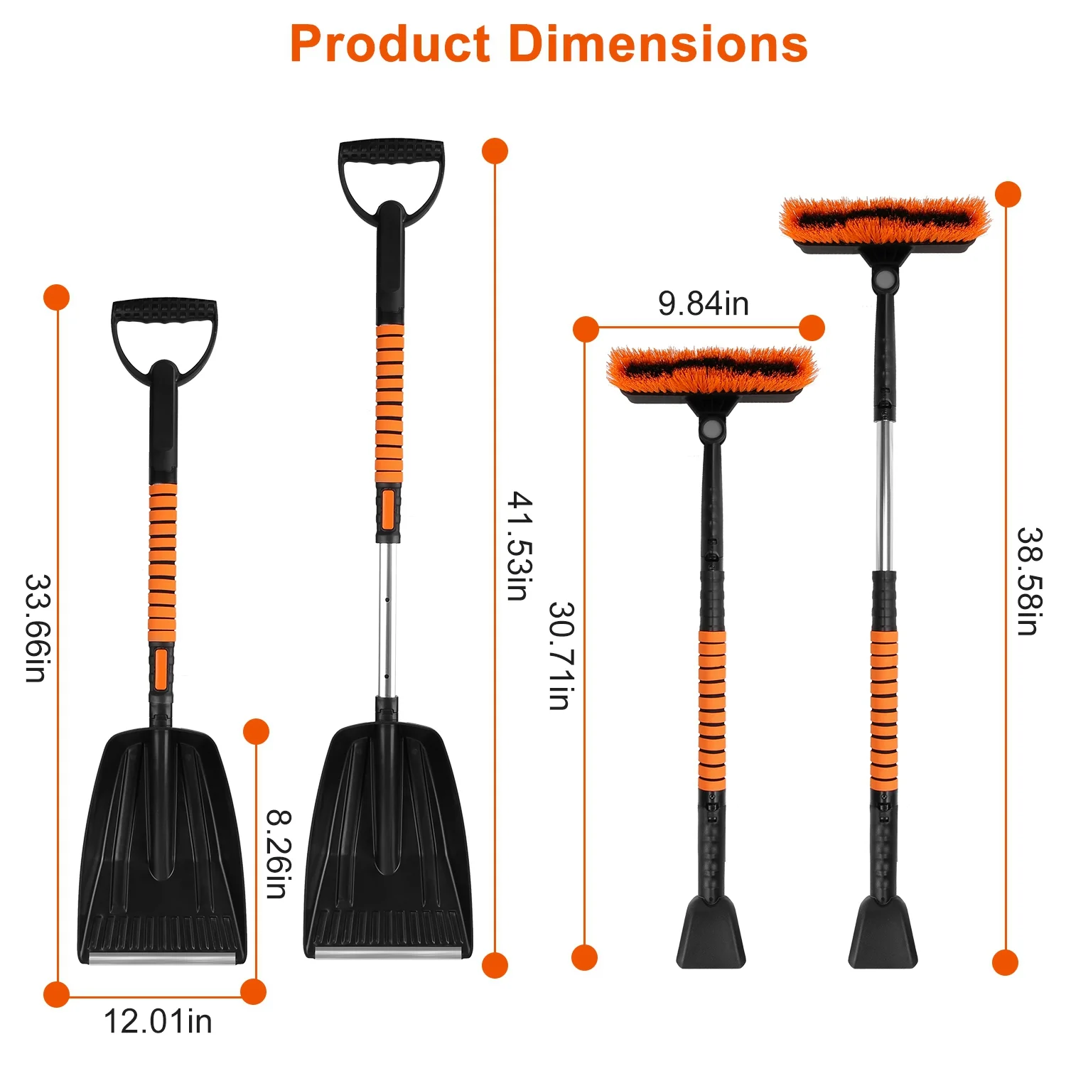 iMounTEK 5 in 1 Telescopic Windshield Ice Scraper, Aluminium Alloy Ice Scraper Snow Brush Shovel Kit for Universal Vehicles 9.84x10.63x4.33in, Orange