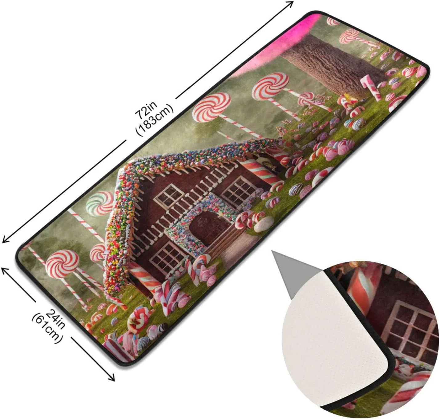 Dreamtimes Candy Gingerbread House Hallway Runner Rug 2'x6' Kitchen Rug with Rubber Backing Christmas Sweet Non Slip Entryway Rug Runner Washable Soft Area Rug for Hallway Bedroom Kitchen Decor