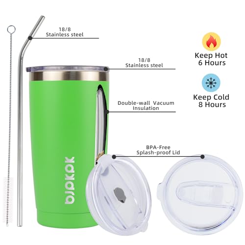 BJPKPK Insulated Tumbler 20 oz Stainless Steel Coffee Travel Thermal Cup With lids And Straws,Light Pink