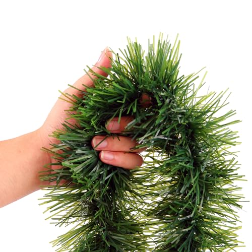 Green Garland Christmas Decorations,50Ft Xams Greenery Tinsel Stems Non-Lit Soft Twist Garland Decor for Tree Stairs Railing Front Door Mantle Fireplace Indoor Outdoor Holiday Home