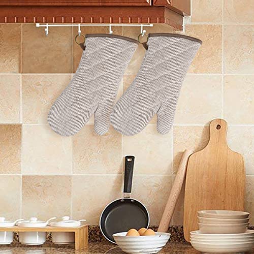 1 Pair Yarn Dyed Oven Mitts 100% Cotton Heat Resistant 470 Degree Gloves Men Women Cooking Baking Barbecue BBQ Microwave Crafting Machine Washable Pot Holders Mittens (red2)