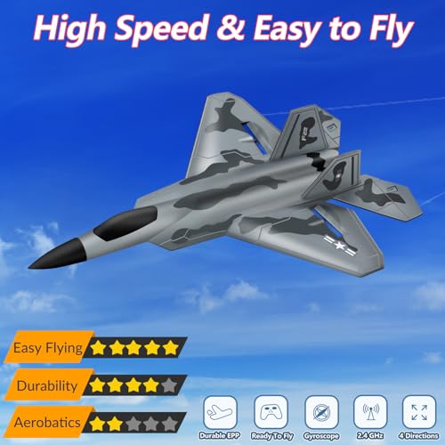 HAWK'S WORK 2 CH RC Airplane, F-22 Plane Ready to Fly, 2.4GHz Remote Control, Easy to Fly RC Glider for Kids & Beginners