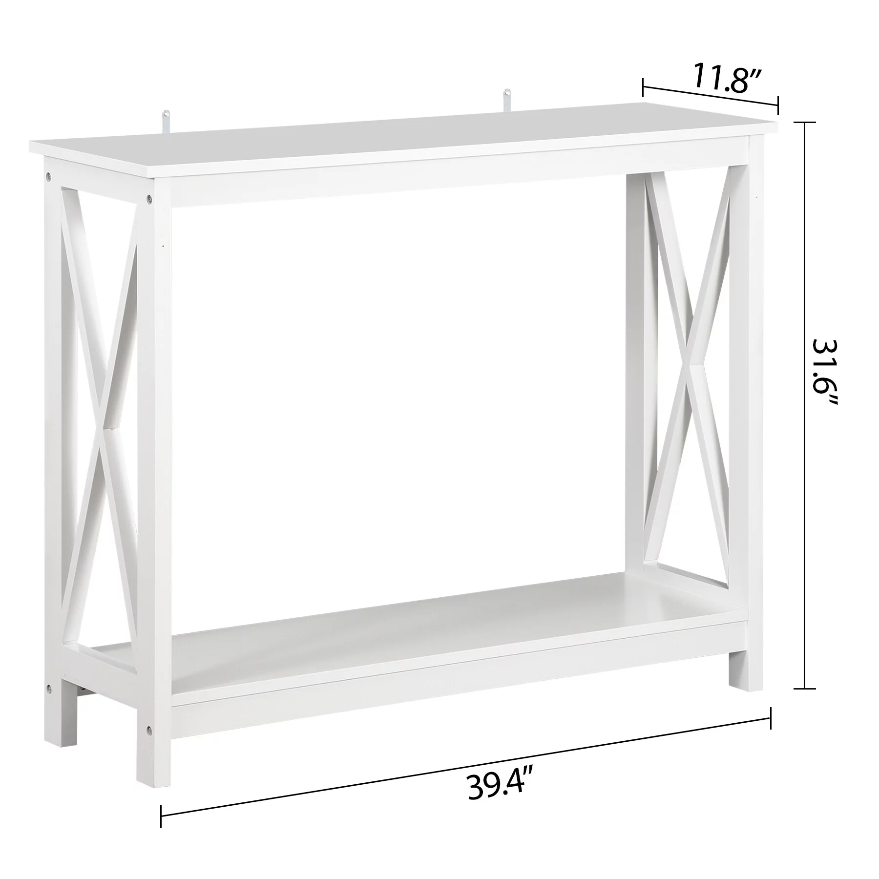 SuperDeal White Console Table 2-Tier MDF Entryway Table X-Design Storage Display Shelf Indoor