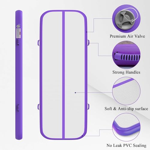 Estgora Tumble Track Mats For Gymnastics 20ft 16ft 13ft 10ft 6.6ft Gymnastics Mat For Tumbling 4/8 Inch Thick Inflatable Air Tumbling Matts For kids Home Use Pool Cheerleading with 600W Electric Pump