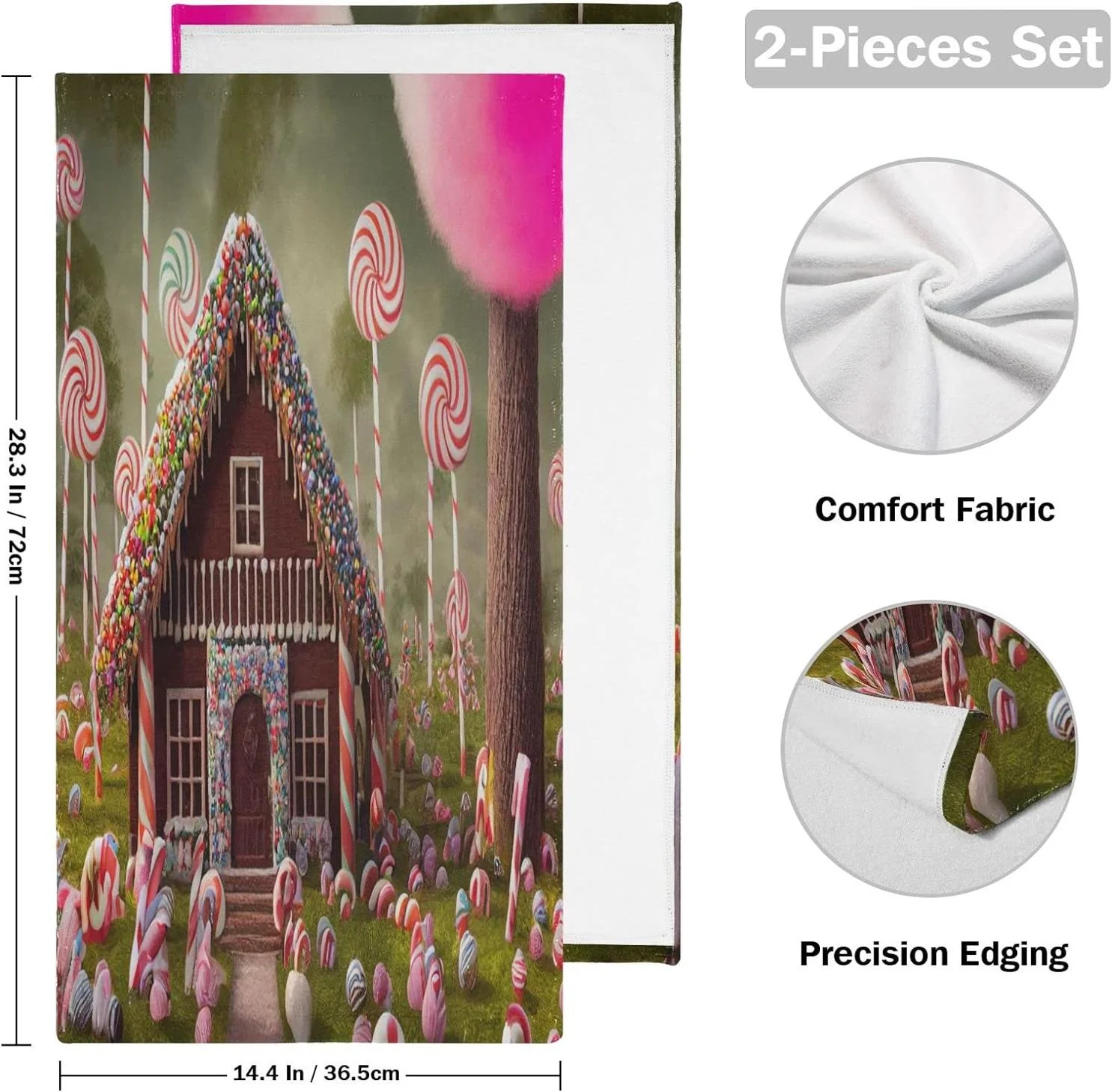 Candy Gingerbread House Hand Towels 2 Pack, Christmas Sweet Kitchen Towel Ultra Soft and Highly Absorbent,Decorative Fingertip Face Towel for Bathroom Hotel 28x15in