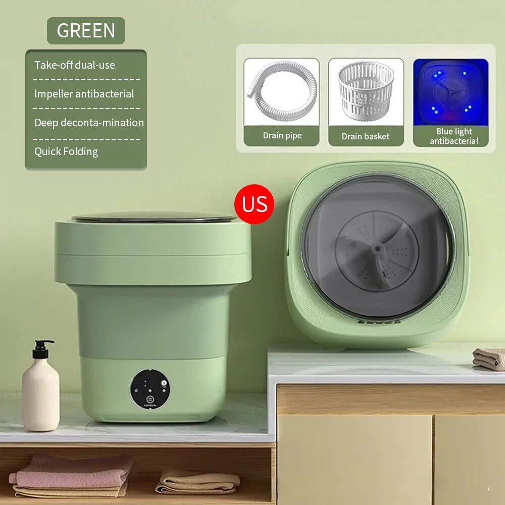Homitt Portable Washing Machine, Mini Folding Washing Machine, with Drain, Suitable for Apartment Camping RV Travel Laundry Socks Underwear Baby Clothes, 8L Green
