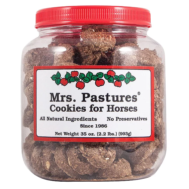 MRS PASTURES CRUNCHY COOKIES NATURAL HORSE TREATS MADE IN THE USA 35OZ JAR