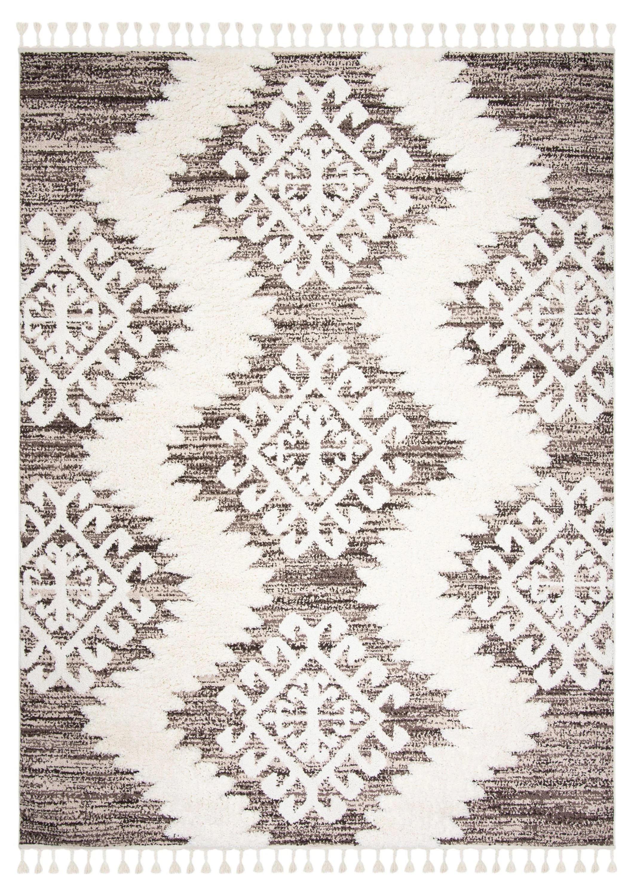 SAFAVIEH Moroccan Tassel Shag Desmond Area Rug, Ivory/Brown, 8' x 10'