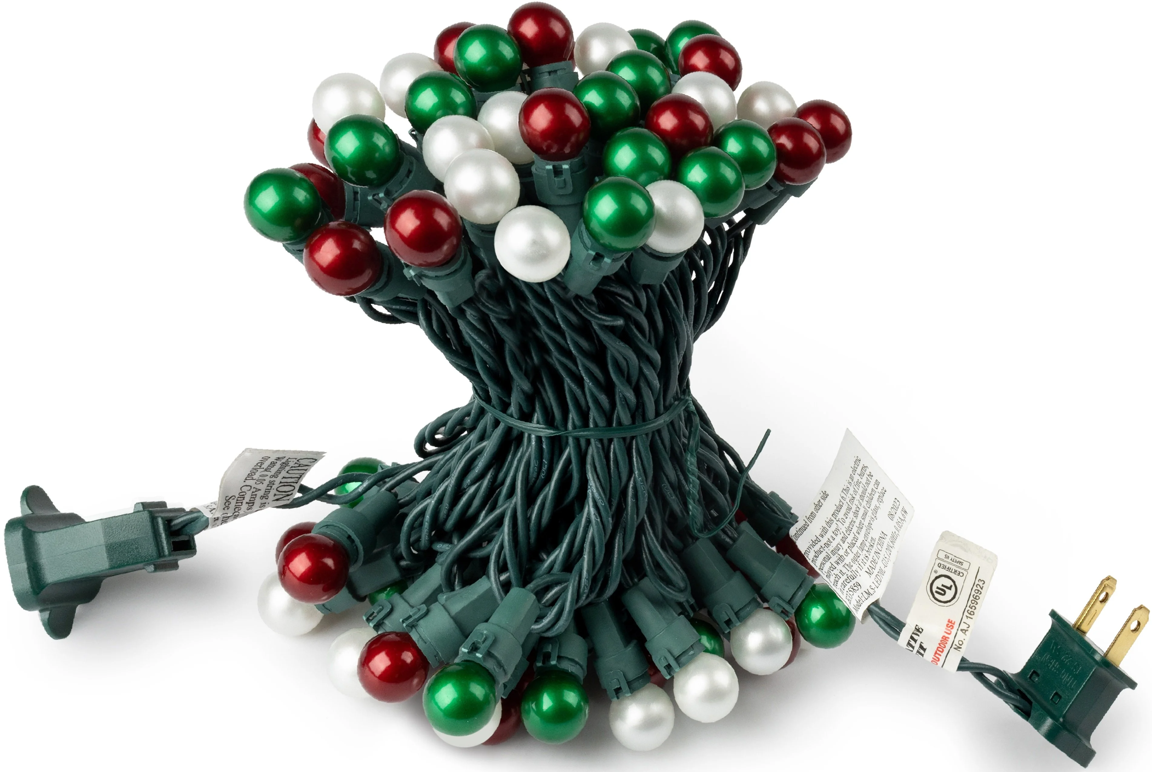 Tupkee Pearlized Glass Mini Globe Lights Set - 70 G15 Red, Green & Warm-White LED Bulbs - Indoor Outdoor - 25.3 Feet Pearl Berry Mini Globe Round Bulb Light String, Christmas Tree Holiday Lights