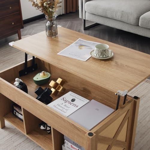VINGLI Lift Top Coffee Table, White, with Storage Shelf/Hidden Compartment, Gas Lift Mesa De Centro para Sala Pop Up Coffee Table