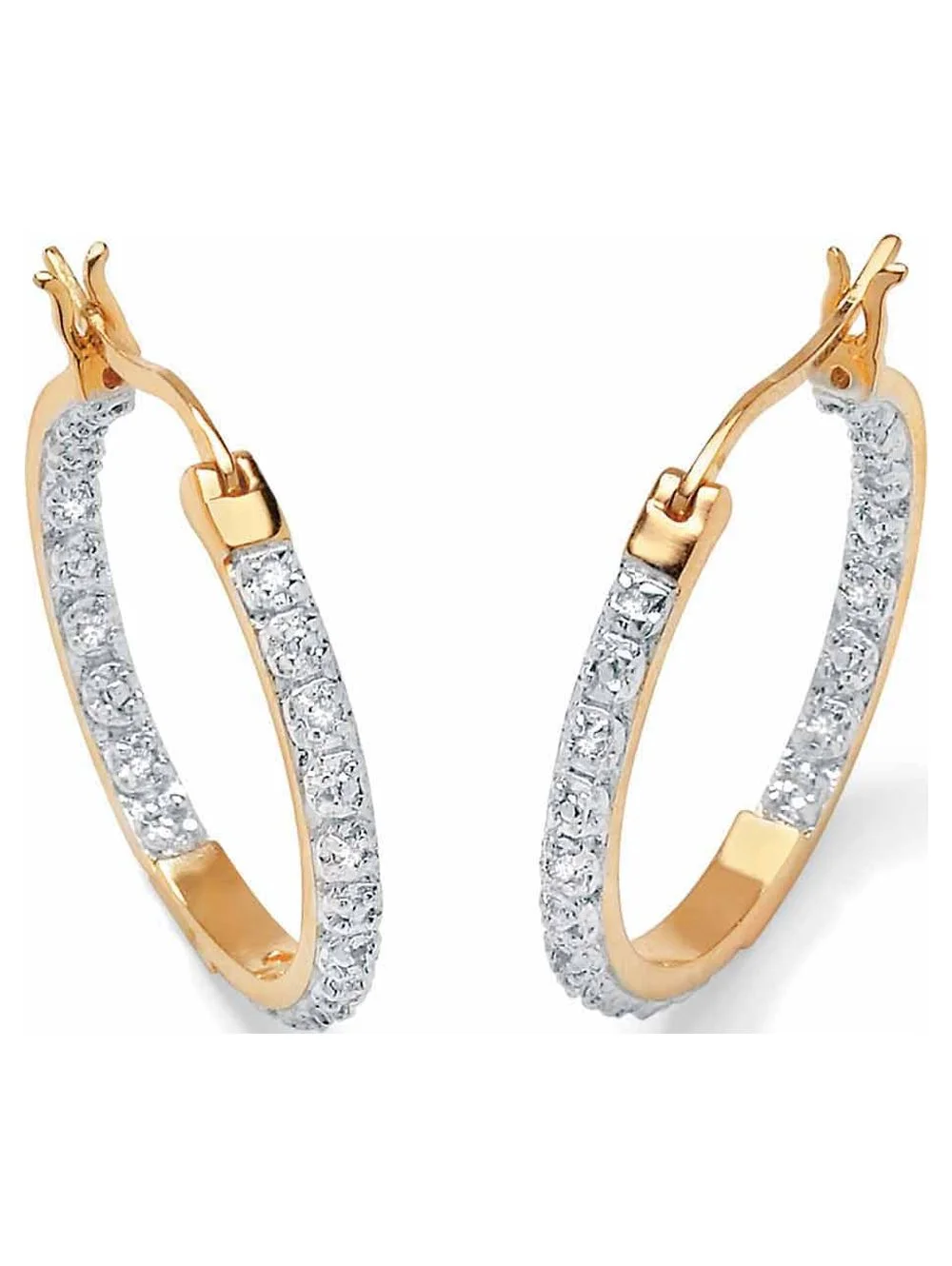 PalmBeach Jewelry Round Diamond Accent Inside-Out Hoop Earrings 1/10 TCW in Gold-Plated or Platinum-Plated Sterling Silver (1