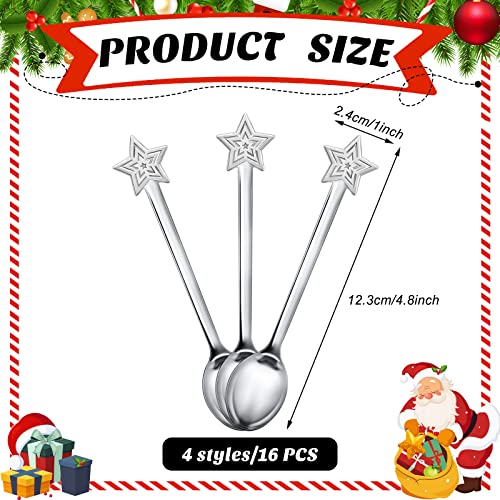 Skyley 32 Pieces Christmas Spoon Set Hot Chocolate Stirring Creative Stainless Steel Coffee Tea Soup Dessert for Drink Mixing Milkshake, 4 Styles, Silver