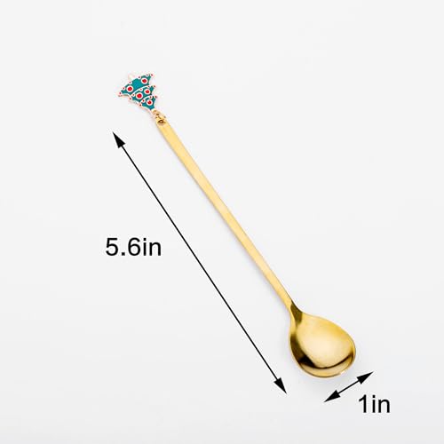 Christmas Stainless Steel Spoons Set of 6 – Holiday Themed Coffee Stirring Spoons, Decorative Gold Dessert Spoons with Christmas Charms – Elegant Christmas Gift for Family and Friends