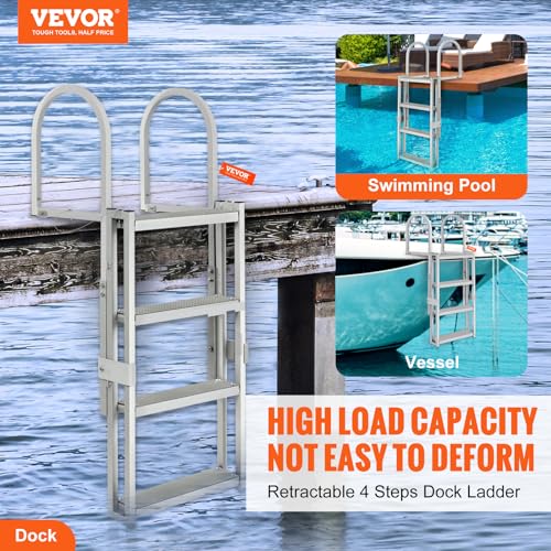VEVOR Retractable Dock Ladder 5 Steps, Aluminum Sliding Pontoon Boat Ladder with 48