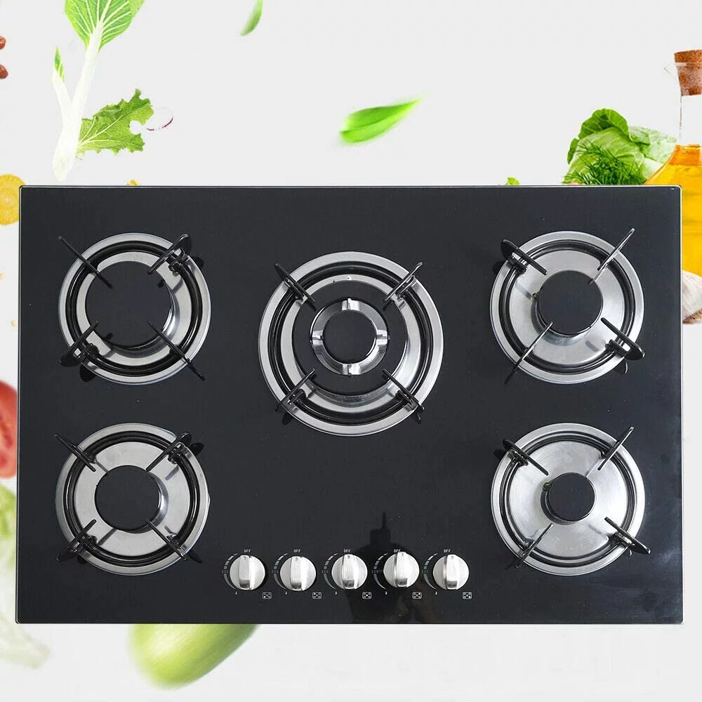 Fetcoi, 30''Gas Cooktop 5 Burners Gas Stove Cooktop Tempered Glass Cooktop Gas Hob For Kitchen