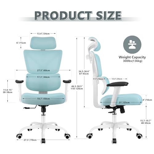 Office Chair Ergonomic Desk Chair, High Back Gaming Chair, Big and Tall Reclining Comfy Home Office Chair Lumbar Support Breathable Mesh Computer Chair Adjustable Armrests (Black)