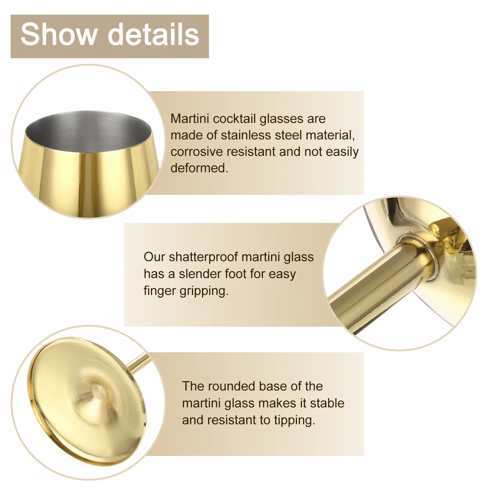 Unbreakable Stemmed Champagne Glasses, 500ml/18 OZ Red Wine Glass Metal Stemmed Shatter Proof Champagne Flutes，Gold