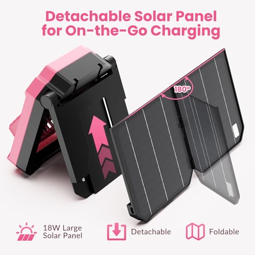 26800mAh Portable Fan Rechargeable with 18W Detachable Solar Panel, Quiet Battery Powered Camping Fan Cordless with LED Lantern,3 Speed,Timer,USB-C,for Bedroom Tent Home Office Desk Hurricane(Green)