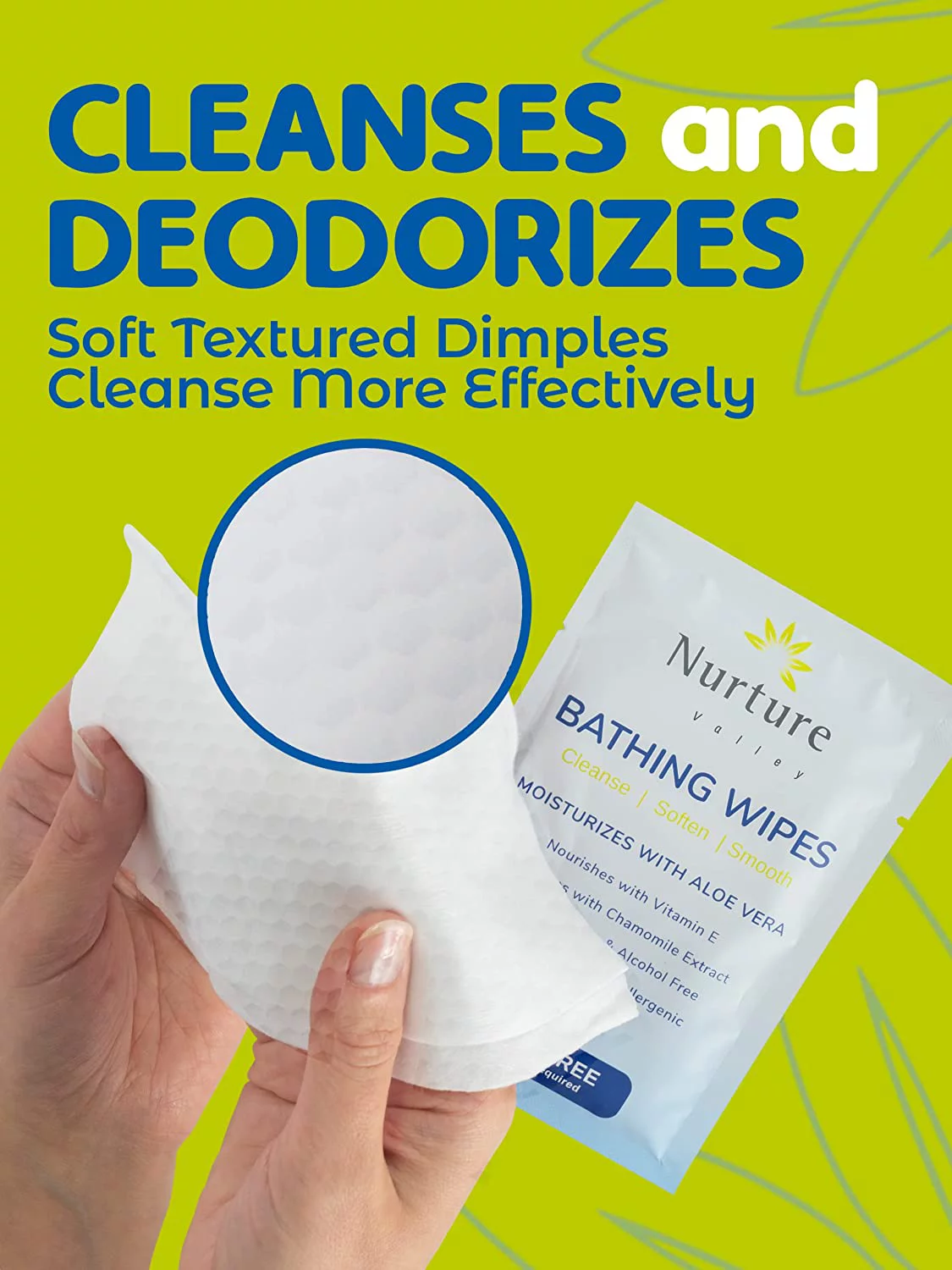 Nurture Valley Rinse Free Bathing Wipes Aloe Vera + Vitamin E (40 Travel Packs)