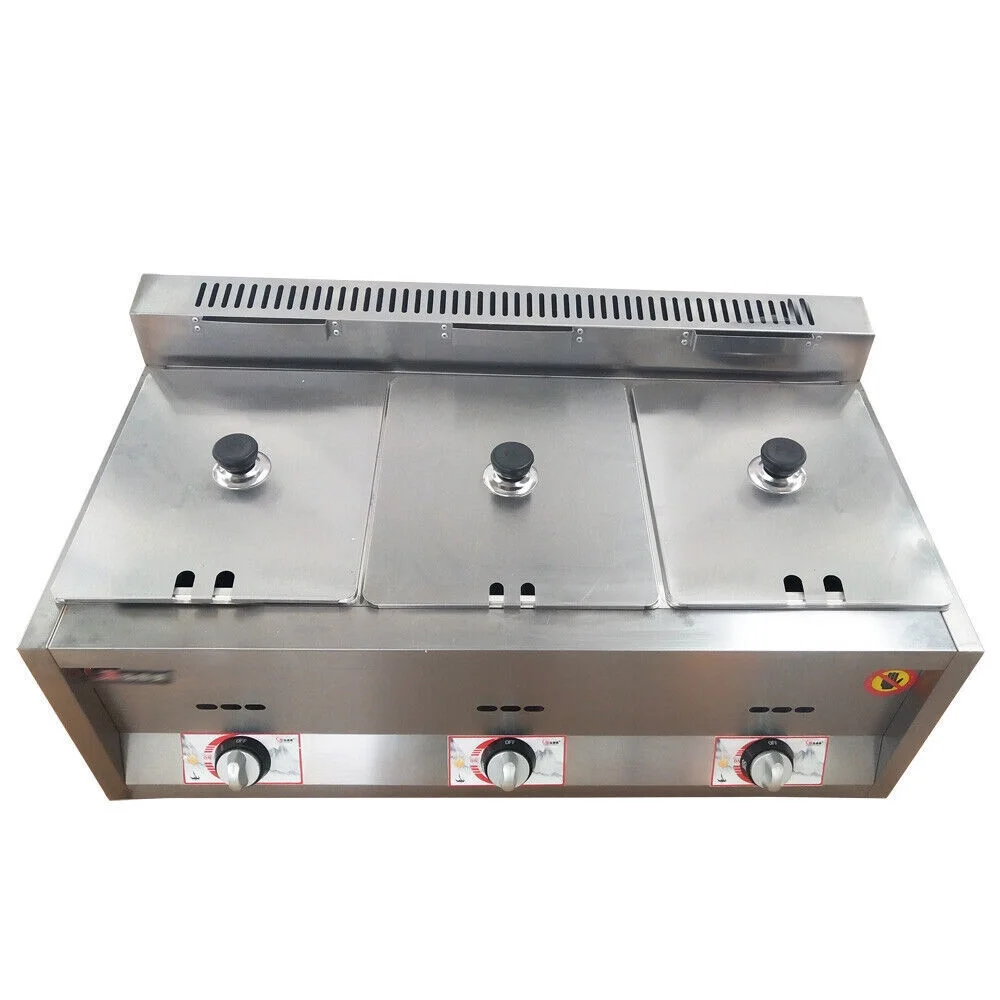 18L 3 Pan Propane NG Gas Fryer Catering Warmer Steam Table Buffet Restaurant,New