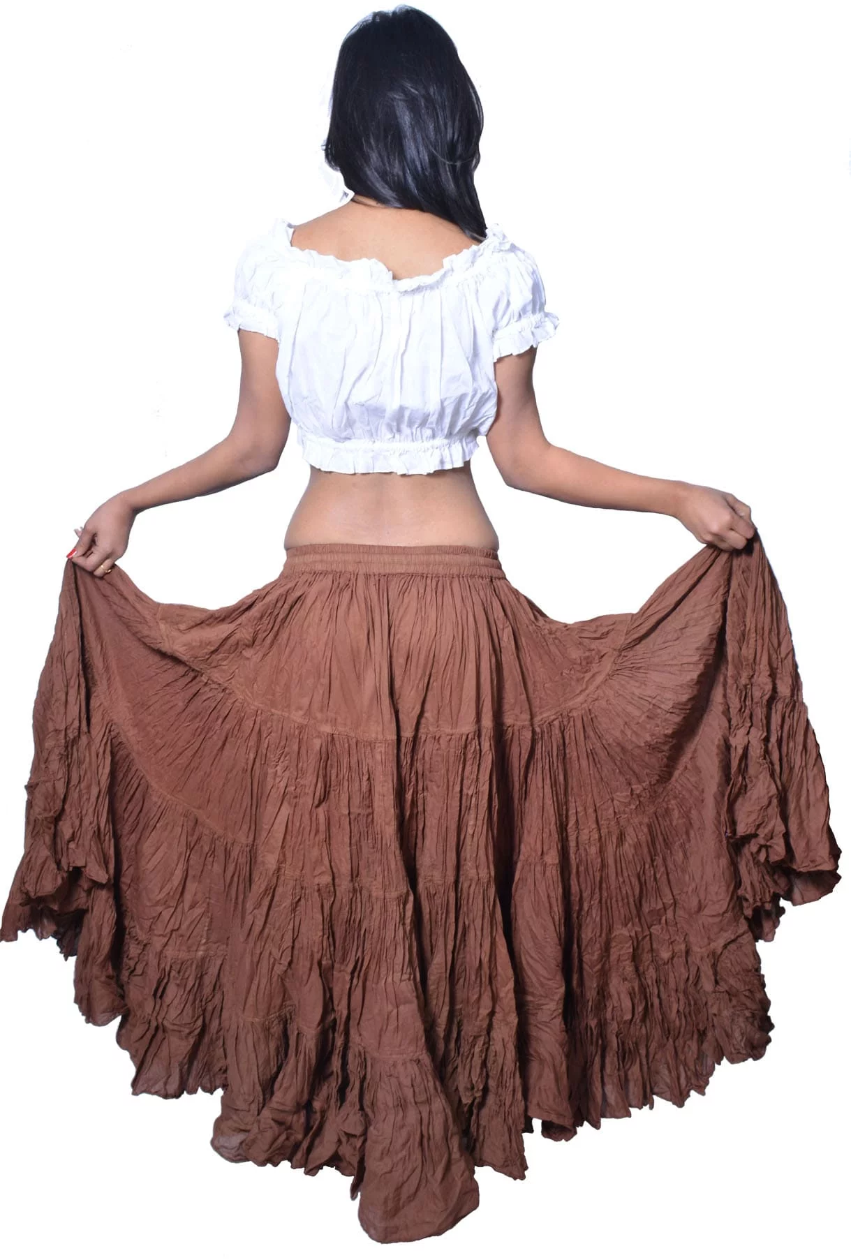 Wevez Plus Size 40 Inches Long Tribal Fusion 25 Yard Skirt (Brown)