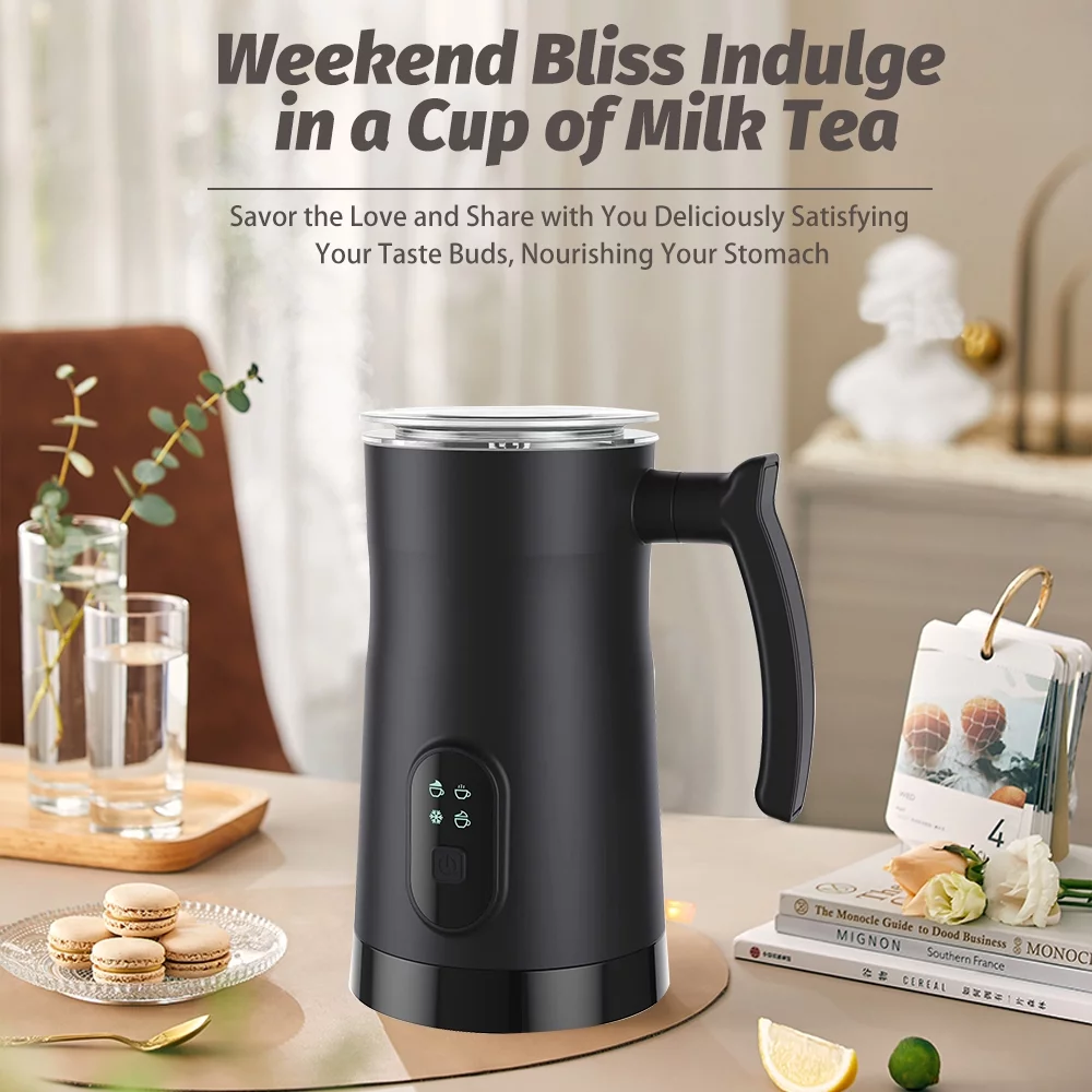 Anself Electric Milk Frother Stainless Steel 4 in 1 Hot/Cold Foam Maker Silent Operation 400W Non-Stick Interior 11.84oz/350ml Automatic Milk Frother and Steamer for Coffee Hot Milk