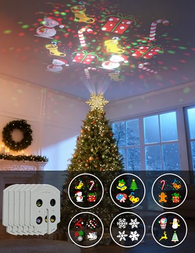 DG-Direct Christmas Tree Topper Lighted with Silver Snowflake Projector, Led Rotating Magic Snowflake, 3D Hollow Glitter Lighted Silver Snow Tree Topper for Christmas Tree Decorations
