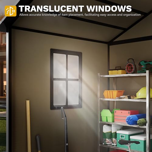 DWVO 6x4.4 FT Resin Storage Shed with Fence-Style and Side Windows, Lockable Door, and Vents for Garden, Backyard, Patio, Lawn, Brown