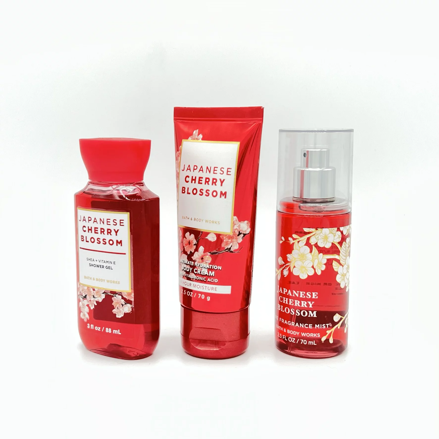Bath & Body Works Japanese Cherry Blossom Travel Size Shower Gel, Body Cream and Fine Fragrance Mist 3-Piece Bundle