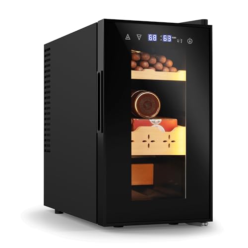 Real Relax 25L Electric Cigar Humidor with Temperature and Humidity Control, Electric Humidor Cabinet for Cigars with Spanish Cedar Wood Divider, Digital Screen & Touch Control Panel, Black