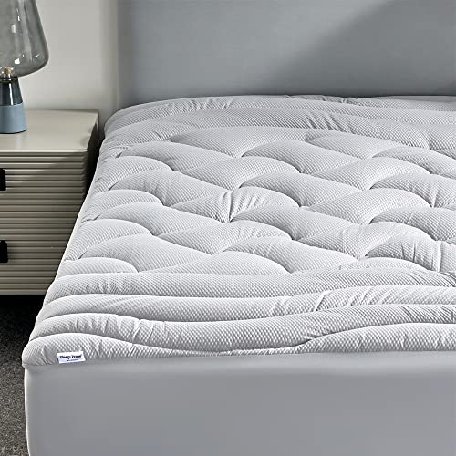 SLEEP ZONE Cooling Queen Mattress Topper, Premium Zoned Cool Mattress Pad Cover, Padded Mattress Protector Breathable Washable, Deep Pocket 8-21