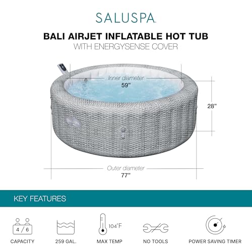 Bestway SaluSpa St Moritz Large Round AirJet 7 Person Inflatable Hot Tub Portable Outdoor Spa with 180 Soothing AirJets and Cover, Brown