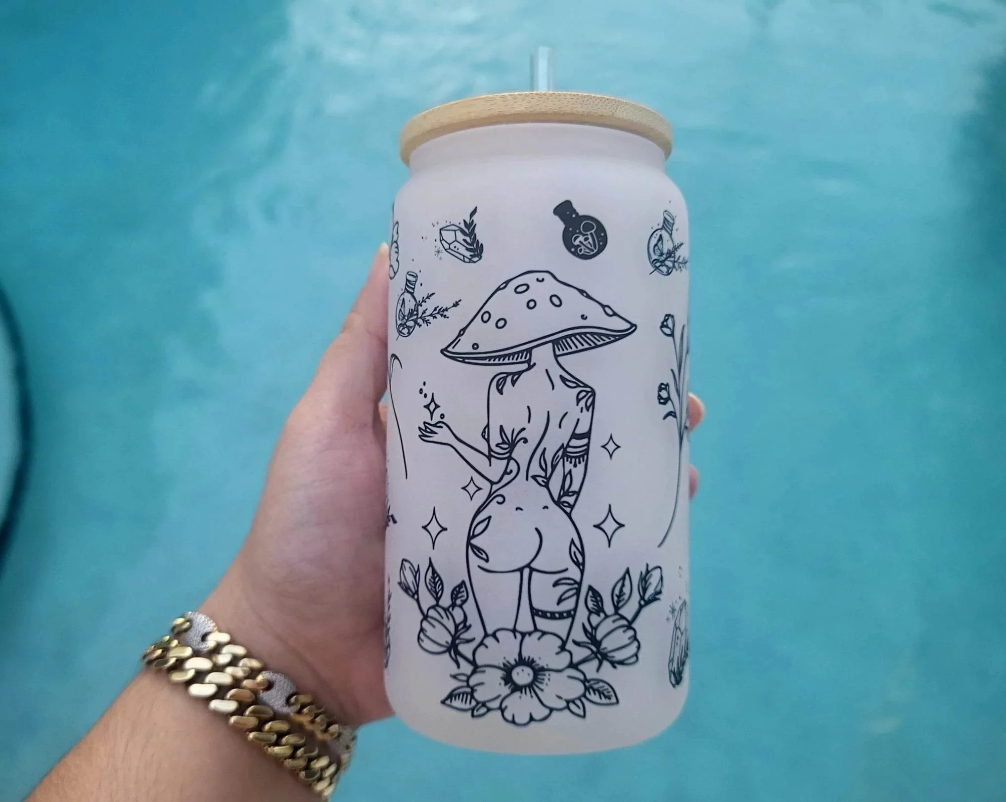 Mushroom Beer Can Glass | Boho Mushroom Coffee Glass | Aesthetic Coffee Glass | 16 oz