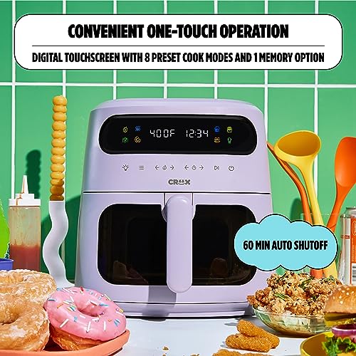 CRUX x Marshmello 8.0 QT Digital Air Fryer with TurboCrisp Technology, Touch Screen Temperature Control, Timer and Auto Shut-off, Fully Programmable, Silicone Liner Included, Lavender