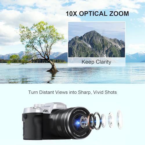 Yatao Digital Cameras for Photography and Vlogging, 6K 64MP Flip Screen, Dual Lens, Microphone for Video, 64GB TF Card, Compact Photo WiFi Camera for YouTube Kit Travel, Beginners (Black)