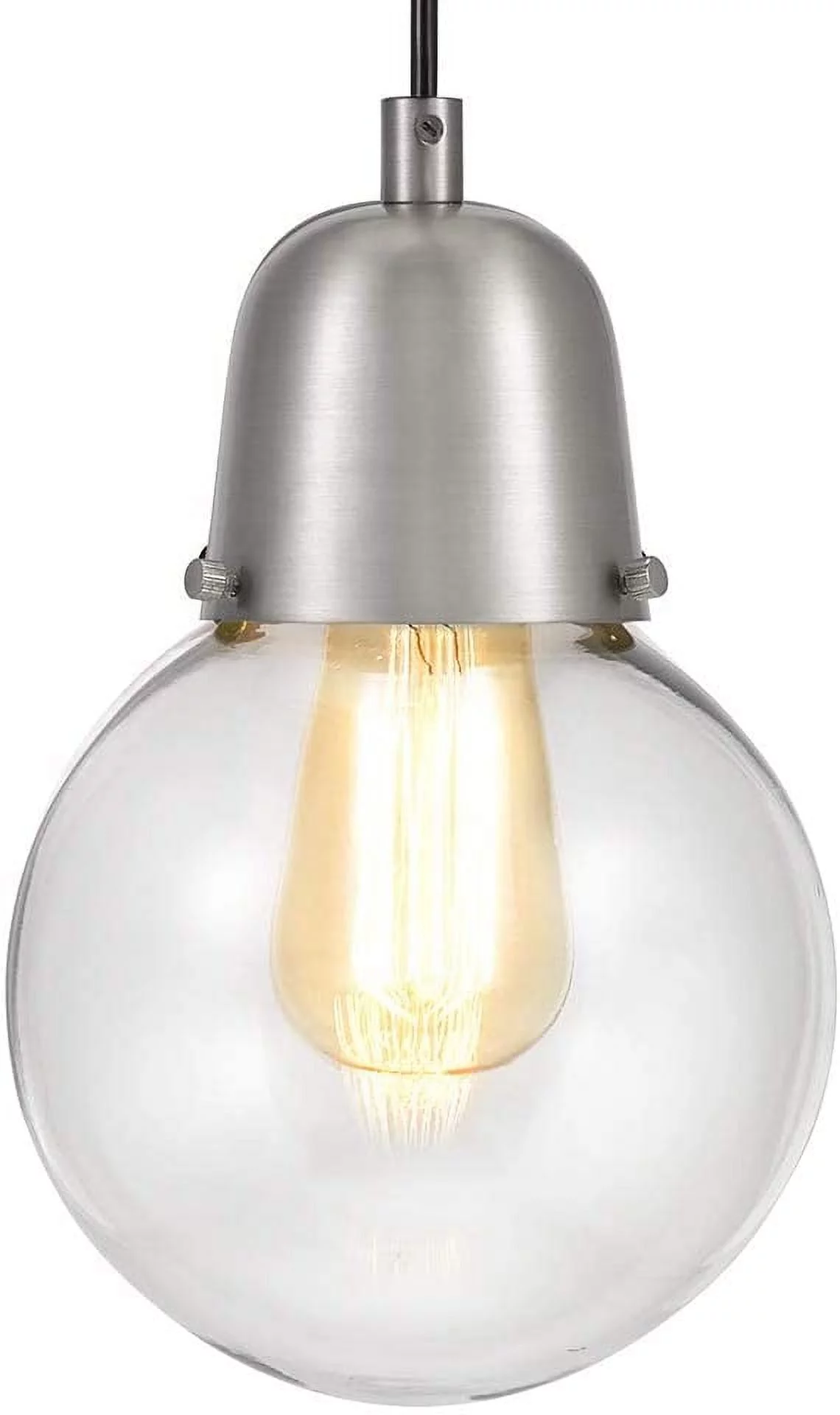Rivet Mid-Century Modern Glass Globe Plug-In Hanging Chandelier With LED Light Bulb - 6.25 x 6.25 x 9.75 Inches, Brushed Nickel