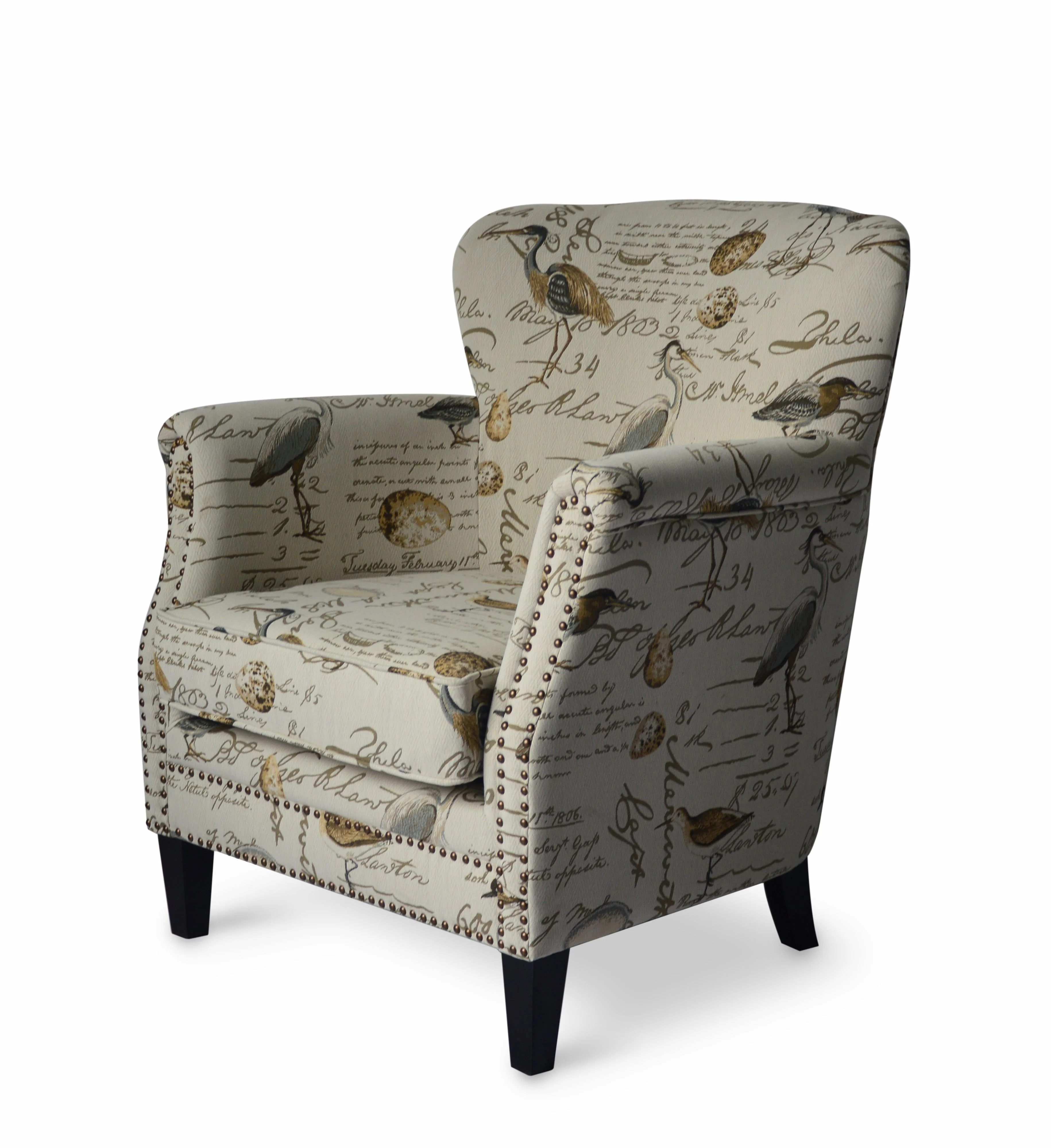 Jofran Phoebe Avian Bird Pattern Upholstered Accent Chair with Nailhead Trim