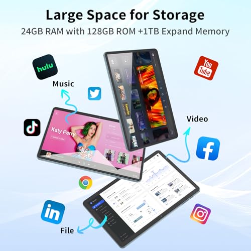 Android 15 Tablet with Keyboard, 26GB+256GB(2TB Expand), 10.1 Inch Tablet 8000 mAh Battery, BT 5.0, 5G WiFi, Widevine L1, Dual Camera, 2 in 1 Tab with Mouse, Case, Stylus(Black)