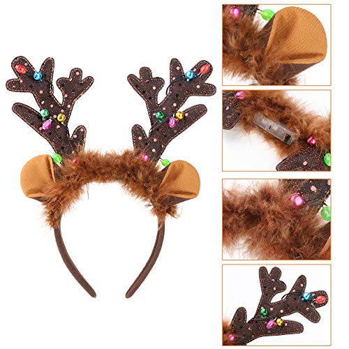 HANSGO LED Reindeer Antlers Headband with Bells - Christmas Reindeer Ears