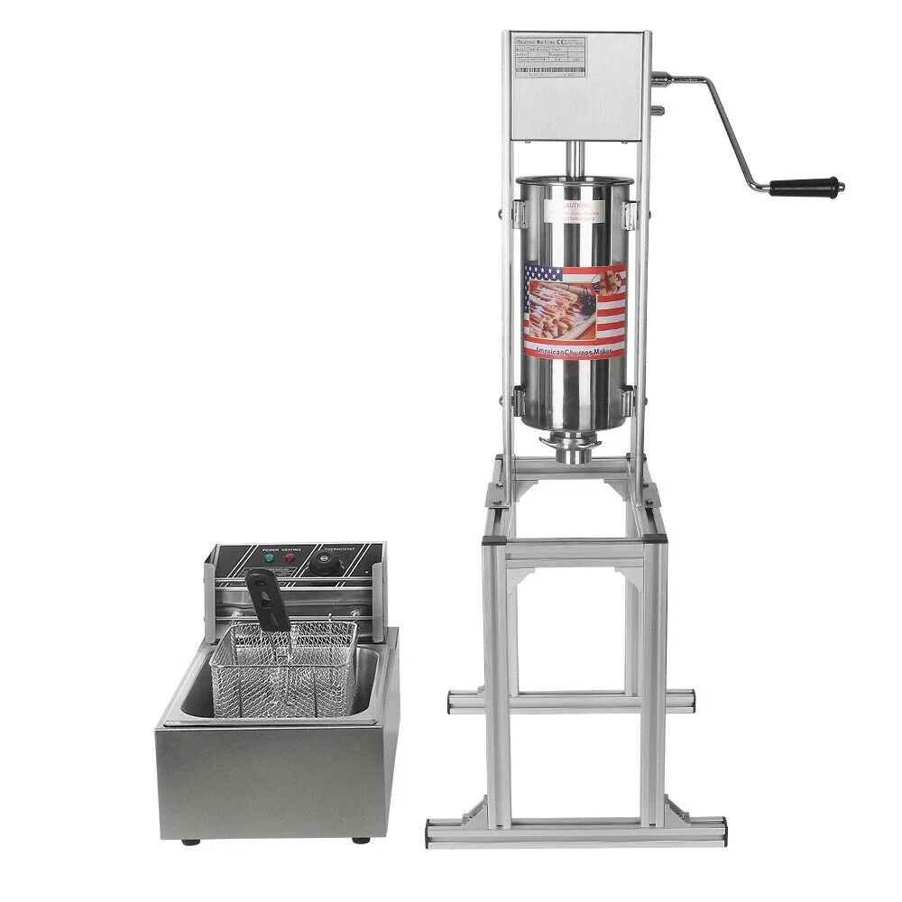 INTBUYING 5L Electric Churro Making Machine Churro Twisted Stick Maker with 6L Electric Deep Fryer