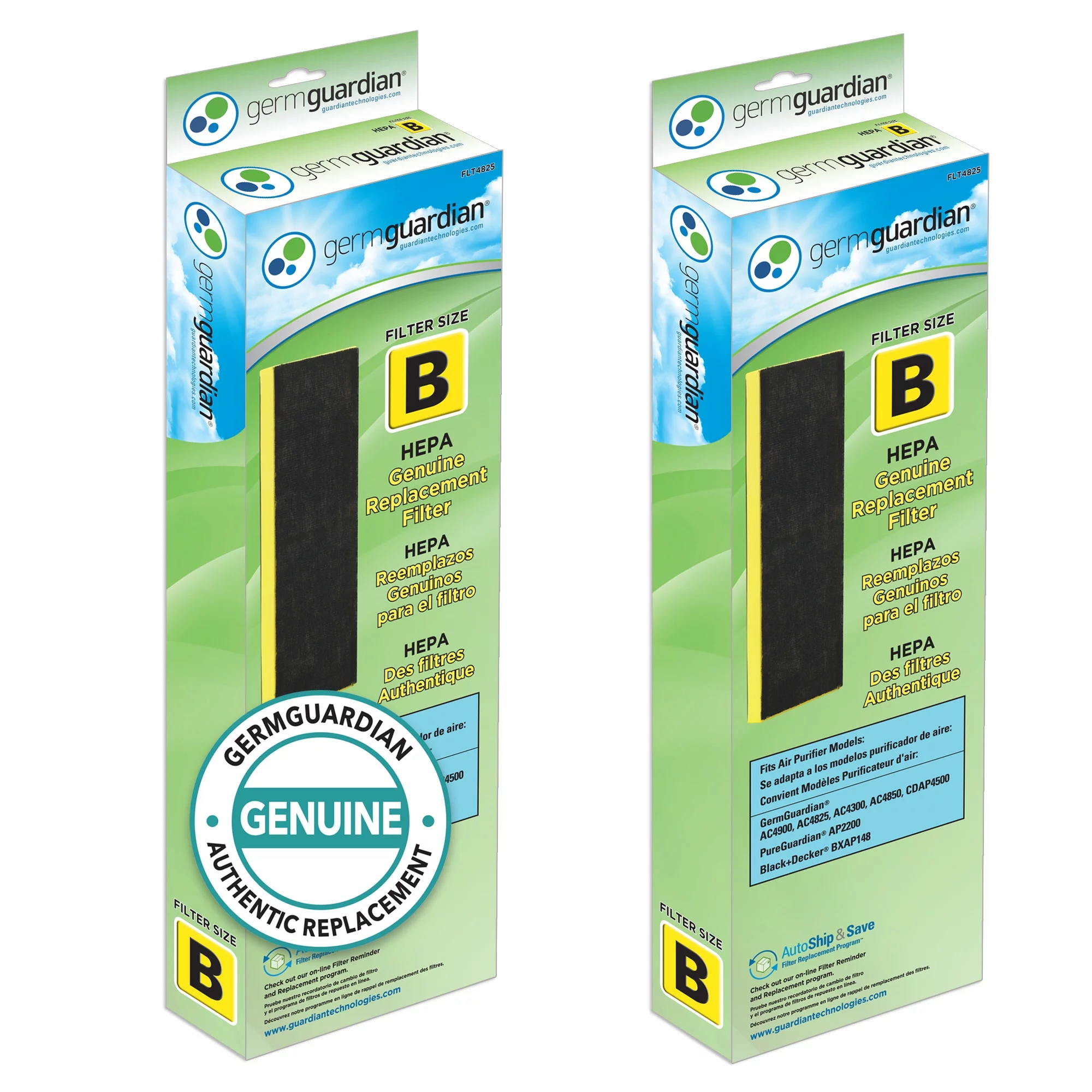 GermGuardian Filter B True HEPA Pure Genuine Replacement Filter for Air Purifiers, 2 Pack, FLT48252PK