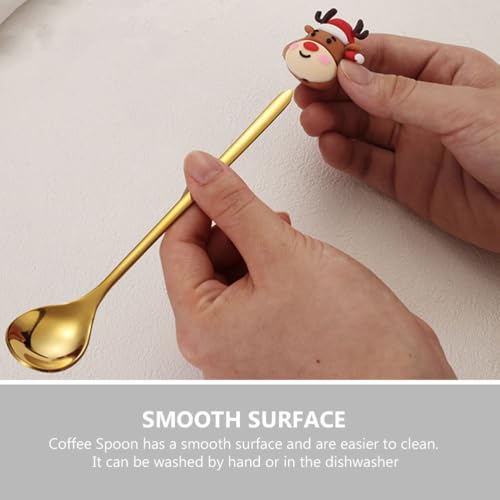 Upkoch Christmas Spoon Set, Christmas Coffee Spoons Teaspoon Stainless Steel Dessert Coffee Tea, Holiday Party Tableware, Figurine Design, Gold, 6 Pack with Red Box